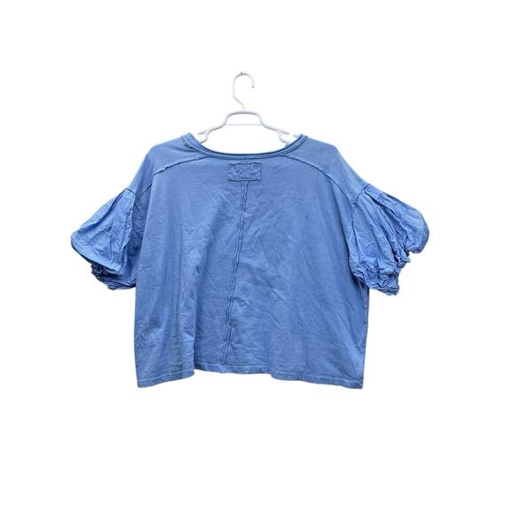 We The Free Top Oversized Puff Sleeve Cropped Pullover Sz Medium Blue - Picture 2 of 12